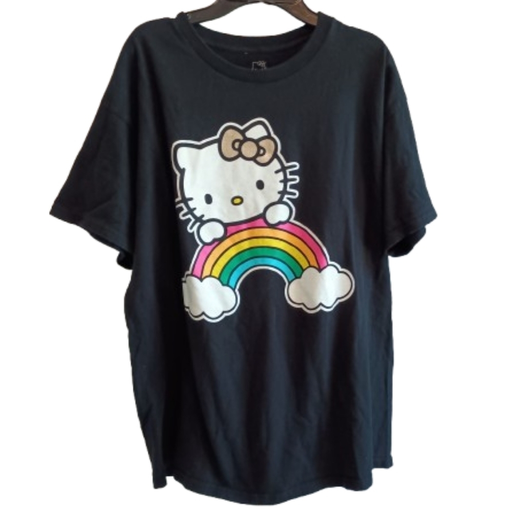 Sanrio Hello Kitty Black Rainbow T-Shirt Size Medium‎ 100% Cotton 2024